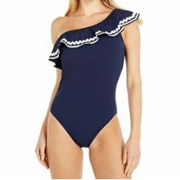 J. Crew One-Shoulder Navy Swimsuit - Picture 1 of 5